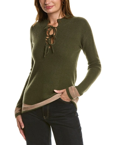 Kier + J Tie-neck Wool & Cashmere-blend Sweater In Green