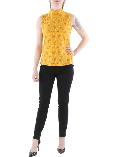 Cece Womens Floral Mock Turtleneck Blouse In Yellow