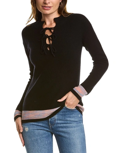 Kier + J Tie-neck Wool & Cashmere-blend Sweater In Black