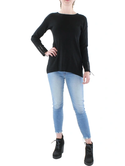 Philosophy Womens String Sleeve Ribbed Pullover Top In Black