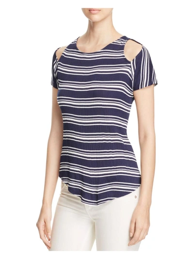 Red Haute Womens Shoulder Slice Striped Pullover Top In Blue