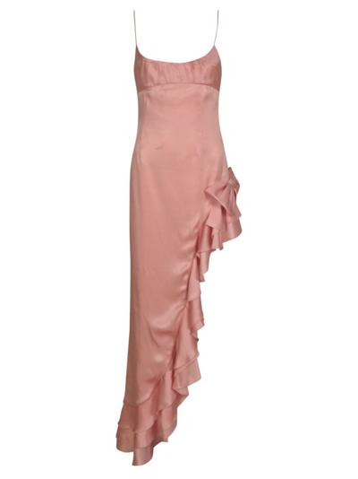 Alessandra Rich Asymmetric Ruffled Midi Dress In Pink