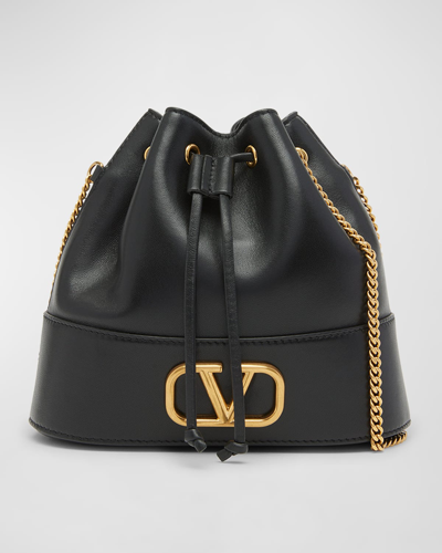 Valentino Garavani Vlogo Drawstring Leather Chain Bucket Bag In Nero