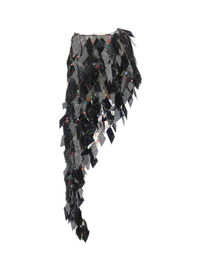 Alexandre Vauthier Couture Edit Embroidered Asymmetric Skirt In Black