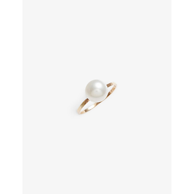 The Alkemistry Womens Yellow Gold Poppy Finch 14ct Yellow-gold And Pearl Hammered Ring
