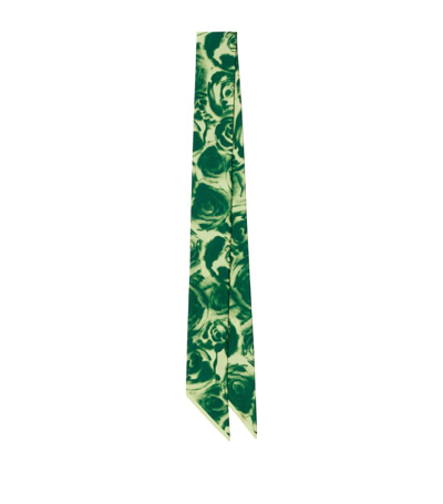 Burberry Rose Print Silk Skinny Scarf In Green