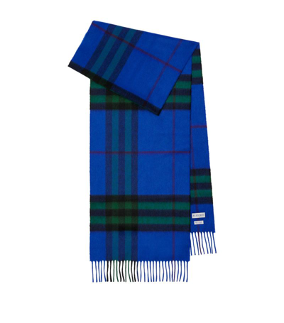 Burberry Cashmere Check Print Scarf In Blue