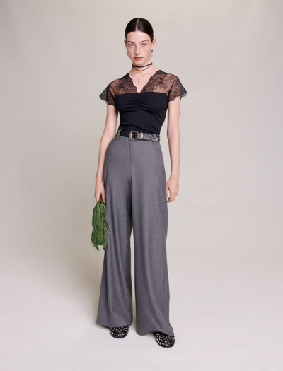 MAJE JERSEY TOP WITH LACE TRIM