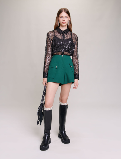 Maje Sequinned Cropped Shirt For Fall/winter In Black