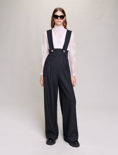 Maje Wide-leg Pinafore Trousers In Noir