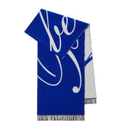 Burberry Wool-silk Script Logo Scarf In Blue