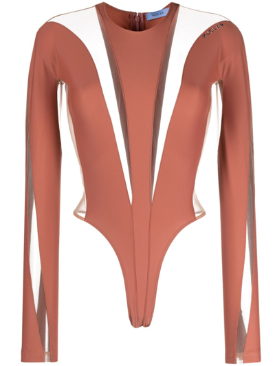 Mugler Illusion Sheer-panelled Bodysuit In Pink