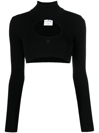 Courrèges Logo-embroidered Cut-out Jumper In Black