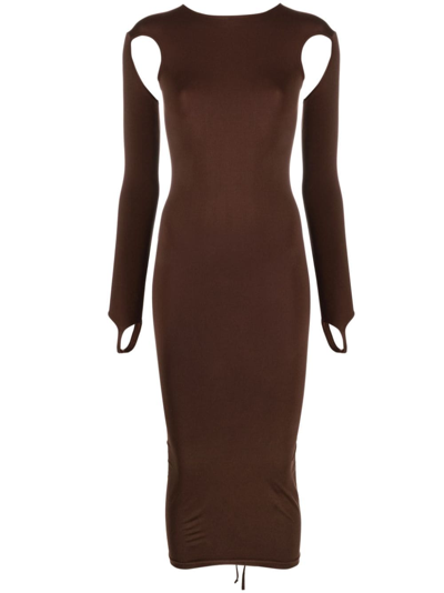 Andreädamo Cut-out Bodycon Midi Dress In Brown