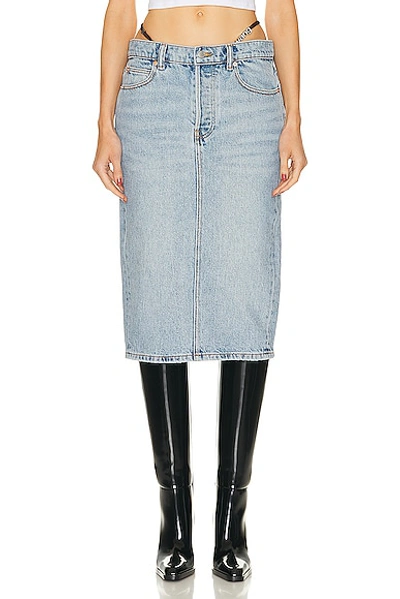 Alexander Wang Midi Skirt With Diamante Charm Thong Straps In Vintage Faded Indigo