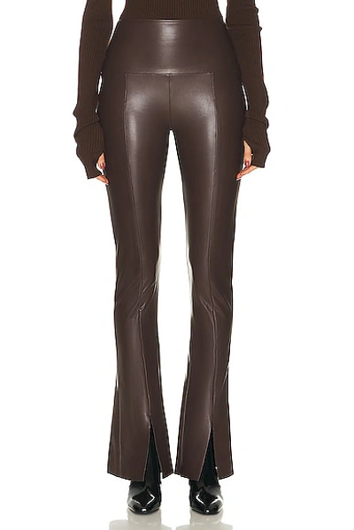 Norma Kamali Spat Split Hem Faux Leather Leggings In Brown