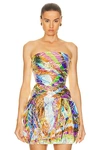 Emilio Pucci Strapless Crinkled Top In Blue & Fuchsia