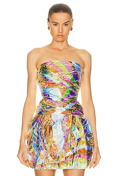 Emilio Pucci Strapless Crinkled Top In Blue & Fuchsia