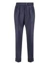 Officine Generale Tailored Blue Trousers With Pleated Front And Cropped Length In Blue