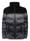 Philipp Plein Nylon And Suede Down Jacket Paisley Bandana In Black