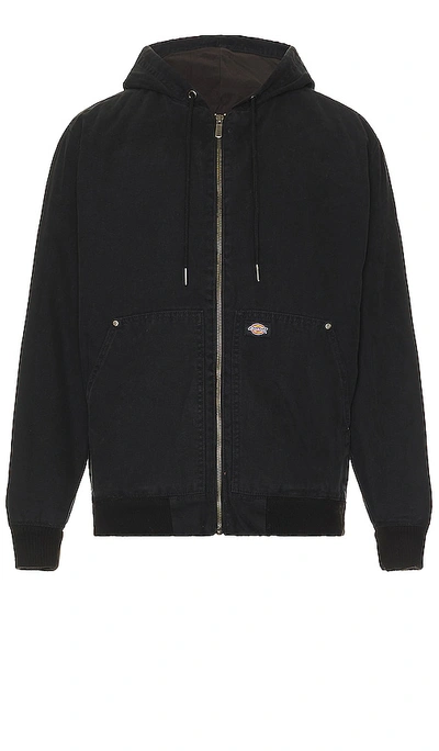 Dickies Duck Fleece Lined Hooded Bomber Jacket In Washed Black