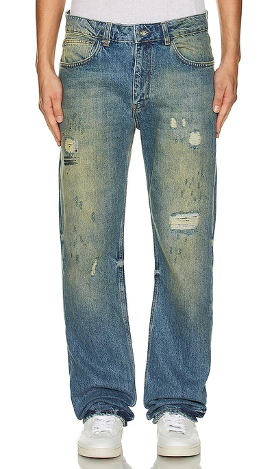 Flâneur Distressed Faded Straight Jeans In Blue