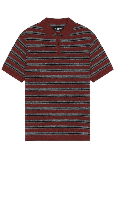 Allsaints Stafford Short Sleeve Striped Polo Shirt In Coper Ml/gy Ml/blk