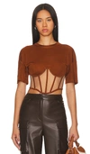 Rta Short Sleeve Corset Top In Cognac