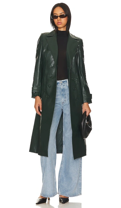 Bardot Faux Leather Trench Coat In Dark Green