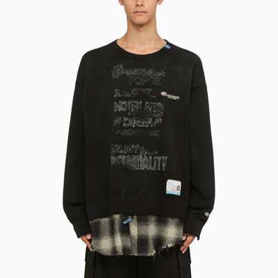 Miharayasuhiro Raw-cut Distressed Cotton Sweatshirt In Black