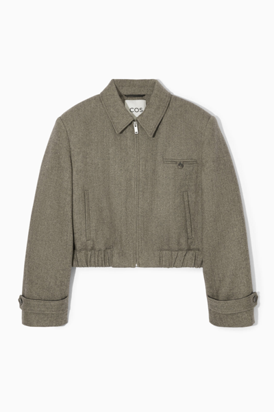 Cos Power-shoulder Wool-herringbone Jacket In Brown