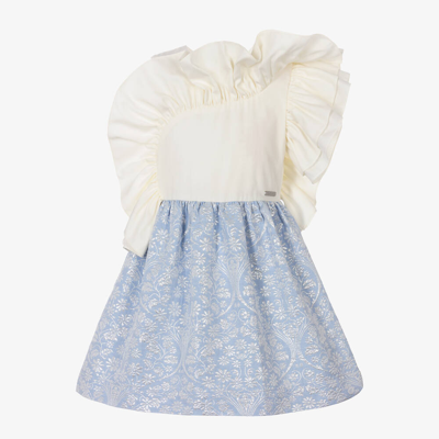 Jessie And James London Babies'  Girls Blue Cotton Floral Jacquard Dress