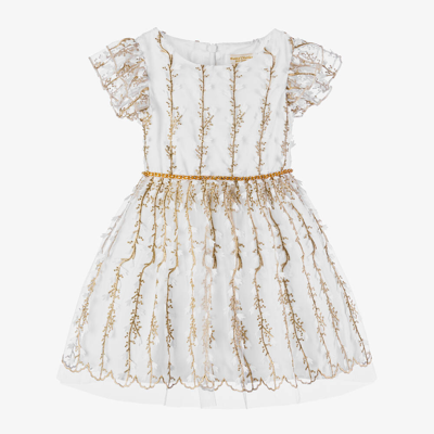 David Charles Babies' Girls White & Gold Tulle Dress