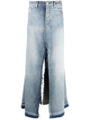 NATASHA ZINKO BLUE FRAYED-EDGE DENIM MAXI SKIRT