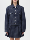 Balmain Monogram Check Jacquard Denim Jacket In Blue