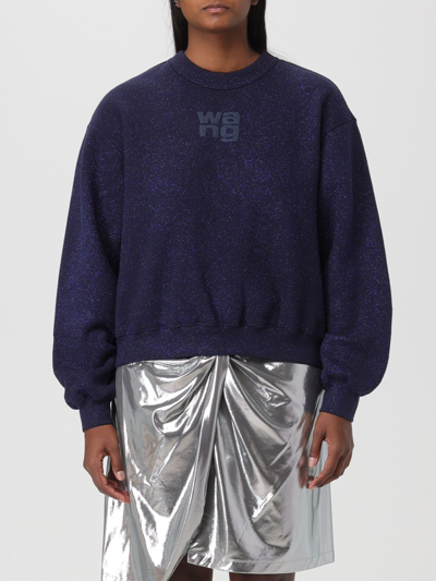Alexander Wang Logo-print Glitter-detail Sweatshirt In Blue