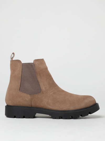 Hugo Boss Suede Chelsea Boots With Signature-stripe Detail In Beige