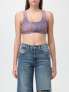 Diesel De-toppy-fsd Denim Cropped Top With Rhinestones In Denim