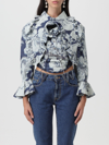 Vivienne Westwood Heart Floral Ruffled Cotton Blouse In Blue