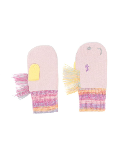 Stella Mccartney Kids' Fringed Knitted Gloves In Pink