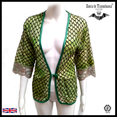 Pre-owned Fashion Woman Clothing Jacket Elegant Original Luxury Italy  Handmade Embroidered In Green
