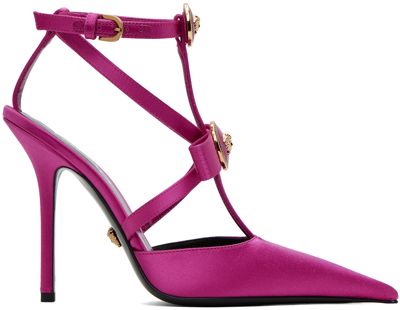 Versace Pink Gianni Ribbon Cage Satin Heels In 1pp4v-warterlily-ver
