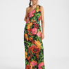 La Doublej Roy Floral One-shoulder Maxi Silk Twill Dress In Wonderland Black