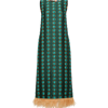 La Doublej Jacquard Column Dress With Feather Trim In Winter Sun Emerald