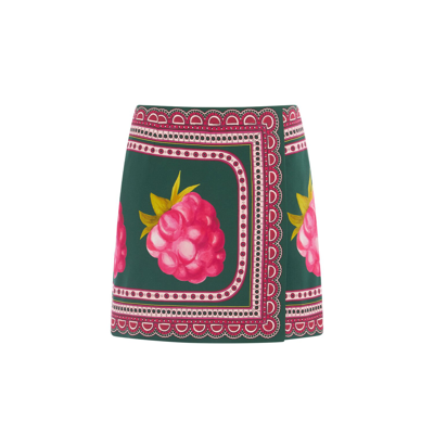 La Doublej Foulard Mini Skirt In Lampone_placa_e_emerald