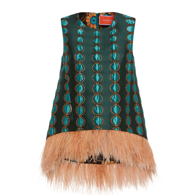 La Doublej La Scala Iconic Feather-trim Top In Winter Sun Emerald