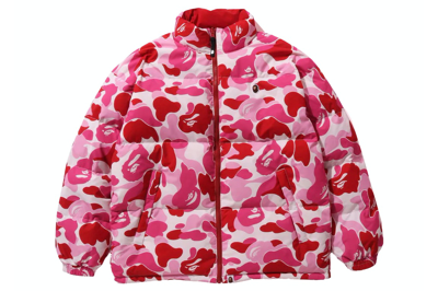 Pre-owned Bape Abc Camo Reversible Down Jacket Pink