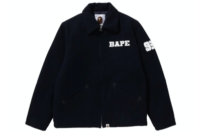 Pre-owned Bape Melton Zip Jacket Navy