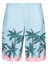 PALM ANGELS BLUE SWIM SHORTS WITH ALL-OVER GRAPHIC PRINT
