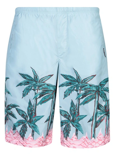 Palm Angels Blue Swim Shorts With All-over Graphic Print